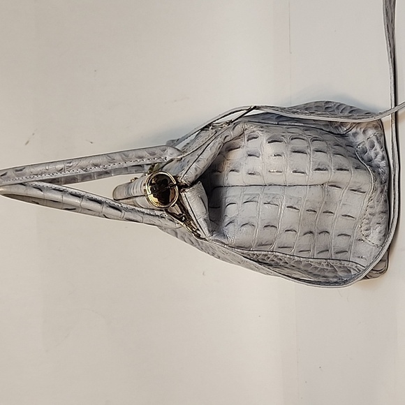 MERCI MARIE Italian Croc Embossed Gray Leather Handbag - Picture 4 of 10